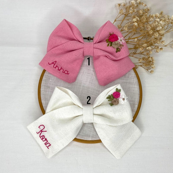 Kit con 2 Fiocchi Personalizzati - Rosa/Bianco Panna