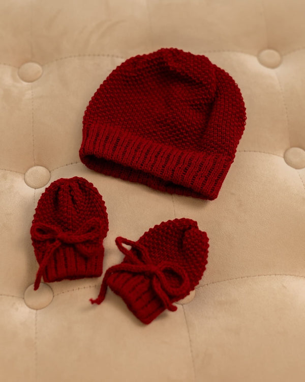 Cappellini + Guantini per Neonati Rosso